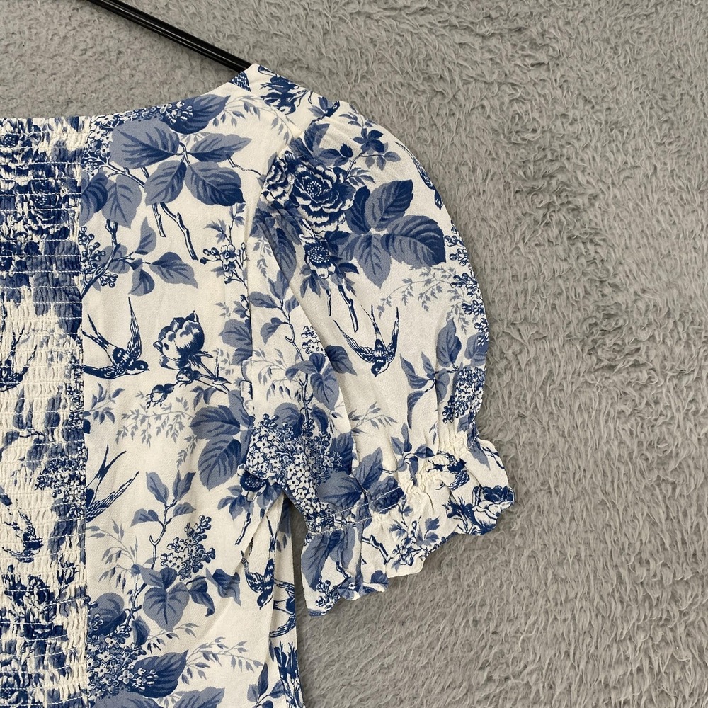 Reformation Constance Floral Top Womens 2 Blue Sweetheart Summer Puff Sleeve - Picture 12 of 15
